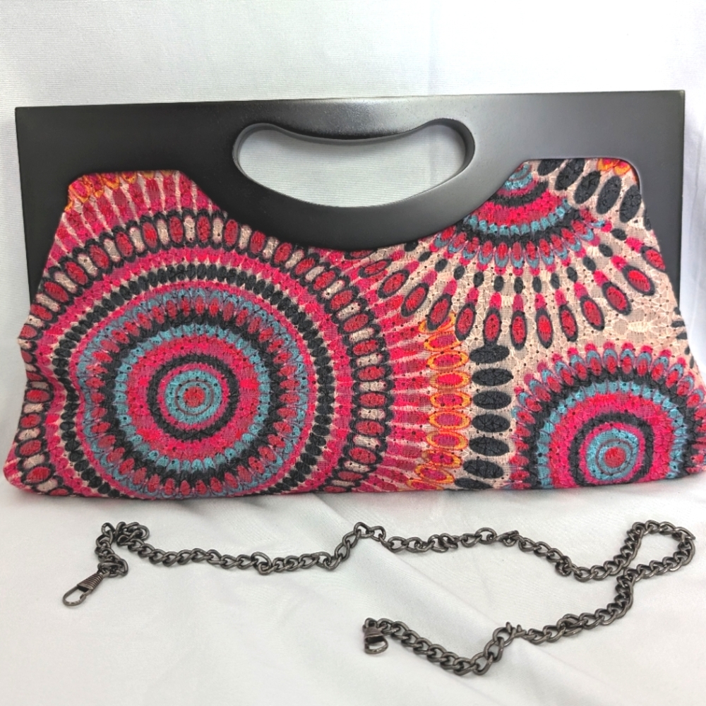 Scarleton Wood Framed Embroidered Clutch - Pink